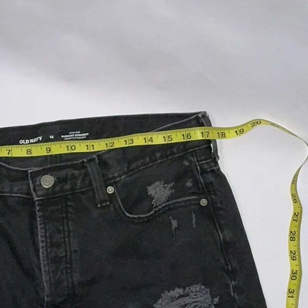Old Navy Button Fly Distressed Black Jeans, Size 12